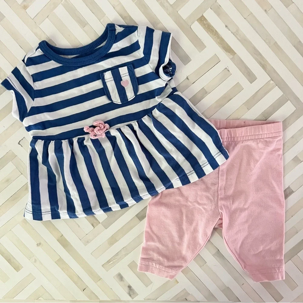 CARTERS Striped Top & Pink Leggings, 3mo - NWOT
